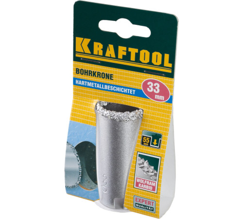 KRAFTOOL 33 мм, L 55 мм, карбид вольфрама, коронка кольцевая (33401-33) купить  в Сочи