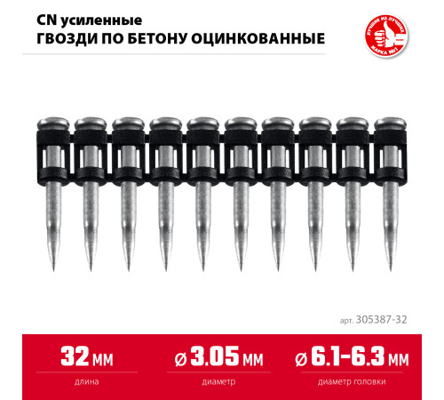 ЗУБР CN усиленные 32 х 3.05 мм, гвозди по бетону оцинкованные, 1000 шт (305387-32) купить в Сочи ЗУБР CN усиленные 32 х 3.05 мм, гвозди по бетону оцинкованные, 1000 шт (305387-32) купить в Сочи