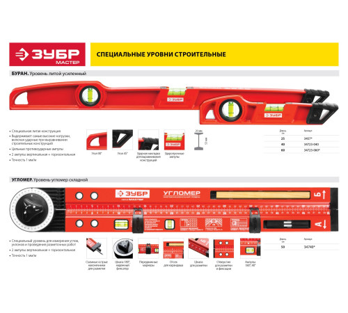 ЗУБР УГЛОМЕР, 500 мм, складной уровень-угломер (34740) купить  в Сочи