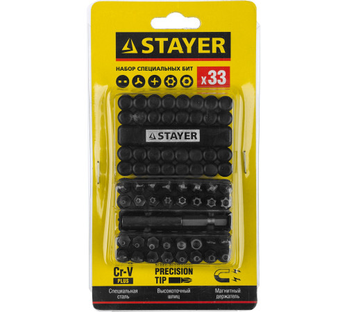 STAYER 33 шт, набор специальных бит с магнитным адаптером (26084-H33) купить в Сочи STAYER 33 шт, набор специальных бит с магнитным адаптером (26084-H33) купить в Сочи