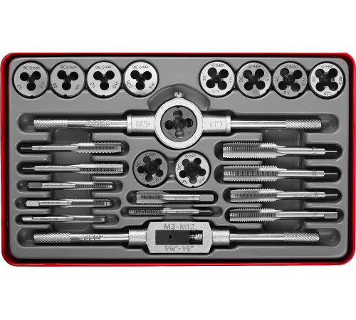 ЗУБР 24 предм., сталь 9ХС, набор метчиков и плашек (28116-H24) купить  в Сочи