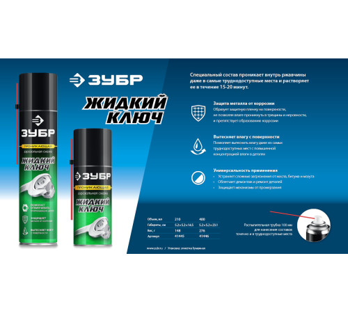 ЗУБР Жидкий ключ 400 мл, Проникающая аэрозольная смазка, ПРОФЕССИОНАЛ (41446) купить  в Сочи