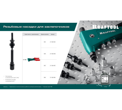 KRAFTOOL сменная насадка М3 для заклепочника Combo2-M6 (31180-M3) купить в Сочи KRAFTOOL сменная насадка М3 для заклепочника Combo2-M6 (31180-M3) купить в Сочи