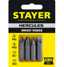 STAYER Hercules, 36 мм, 4 шт, биты для ударной отвертки, Professional (25667-S4)