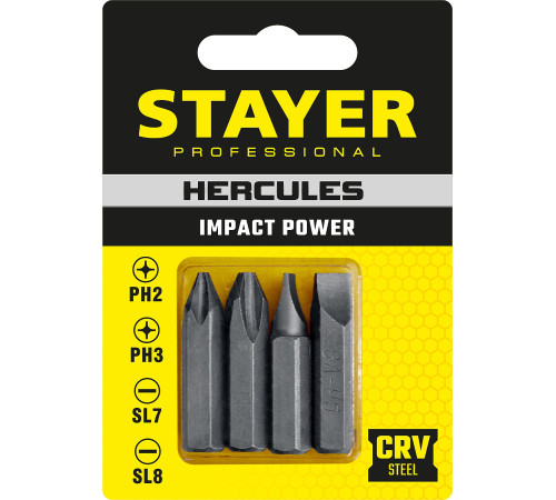 STAYER Hercules, 36 мм, 4 шт, биты для ударной отвертки, Professional (25667-S4) купить  в Сочи
