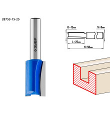 ЗУБР 15 x 25 мм, хвостовик 8 мм, фреза пазовая прямая, Профессионал (28753-15-25)