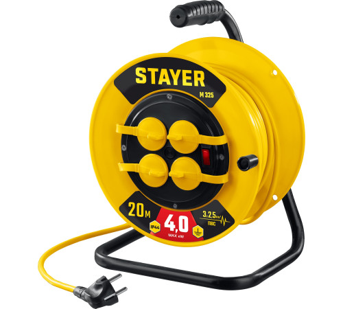 STAYER М-325, ПВС, 3 х 2.5 мм2, 20 м, 4000 Вт, IP44, силовой удлинитель на катушке (55064-20) купить в Сочи STAYER М-325, ПВС, 3 х 2.5 мм2, 20 м, 4000 Вт, IP44, силовой удлинитель на катушке (55064-20) купить в Сочи