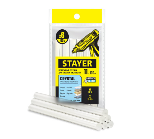 STAYER Cristal, 1 х 100 мм, 6 шт, прозрачные, универсальные клеевые стержни Professional (0682-H6) купить  в Сочи