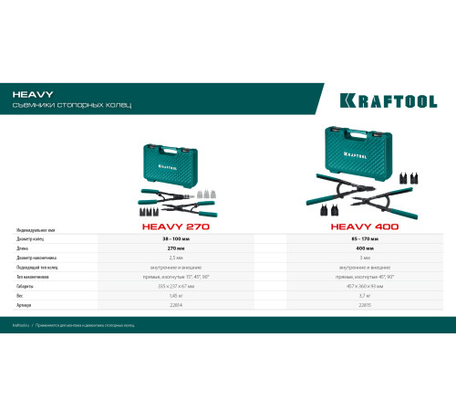 KRAFTOOL HEAVY 270 внешний/внутренний, съемник стопорных колец (22814) купить  в Сочи