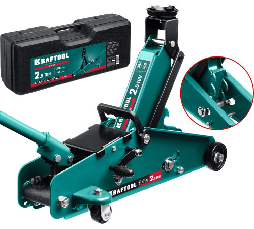 KRAFTOOL S-PIN, в кейсе 2.5 т, 140 - 385 мм, с увеличенным подъемом и фиксатором, подкатной домкрат (43457-2.5-K) купить  в Сочи