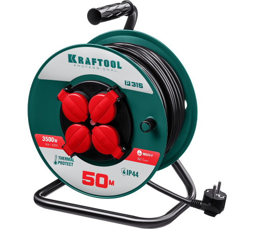 KRAFTOOL P-315, ПВС, 3 x 1.5 мм2, 50 м, 3500 Вт, IP44, силовой удлинитель на катушке (55084-50) купить в Сочи KRAFTOOL P-315, ПВС, 3 x 1.5 мм2, 50 м, 3500 Вт, IP44, силовой удлинитель на катушке (55084-50) купить в Сочи