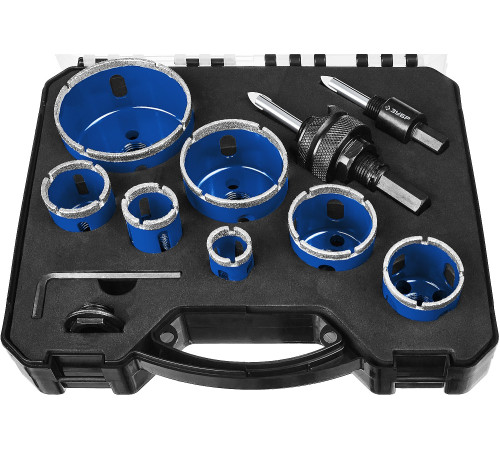 ЗУБР 7 шт, (d 20/25/32/35/40/50/68 мм), набор алмазных коронок с оснасткой, Профессионал (29870-H7) купить  в Сочи