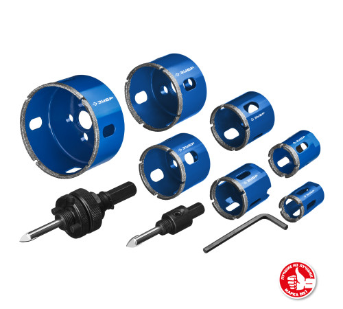 ЗУБР 7 шт, (d 20/25/32/35/40/50/68 мм), набор алмазных коронок с оснасткой, Профессионал (29870-H7) купить  в Сочи