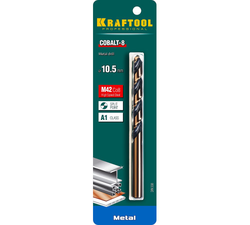 KRAFTOOL COBALT-8, 10.5 х 133 мм, сталь М42, HSS-Co(8%), сверло по металлу (29656-10.5) купить в Сочи KRAFTOOL COBALT-8, 10.5 х 133 мм, сталь М42, HSS-Co(8%), сверло по металлу (29656-10.5) купить в Сочи