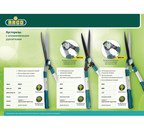 RACO H221, 560 мм, с алюминиевыми рукоятками, кусторез (4210-53/221) купить  в Сочи