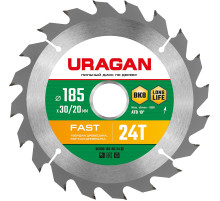 URAGAN Fast, 185 x 30/20 мм, 24Т, пильный диск по дереву (36800-185-30-24)
