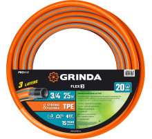 GRINDA FLEX 3, 3/4″, 25 м, 20 атм, из термоэластопласта, трёхслойный, армированный, гибкий, поливочный шланг, PROLine (429008-3/4-25) GRINDA FLEX 3, 3/4″, 25 м, 20 атм, из термоэластопласта, трёхслойный, армированный, гибкий, поливочный шланг, PROLine (429008-3/4-25)