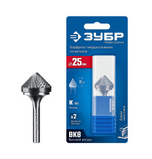 ЗУБР 25х12 мм, тип K (зенкер с вершиной 90°), хв-к 6 мм, твердосплавная борфреза, ПРОФЕССИОНАЛ (28809-25-12)