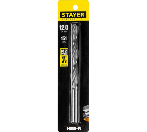 STAYER HSS-R, 12.0 х 151 мм, быстрорежущая сталь P6M5, сверло по металлу, Professional (29602-12) купить в Сочи STAYER HSS-R, 12.0 х 151 мм, быстрорежущая сталь P6M5, сверло по металлу, Professional (29602-12) купить в Сочи