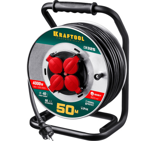 KRAFTOOL K-325, КГ, 3 х 2.5 мм2, 50 м, 4000 Вт, IP44, силовой удлинитель на стальной катушке (55086-50) купить  в Сочи