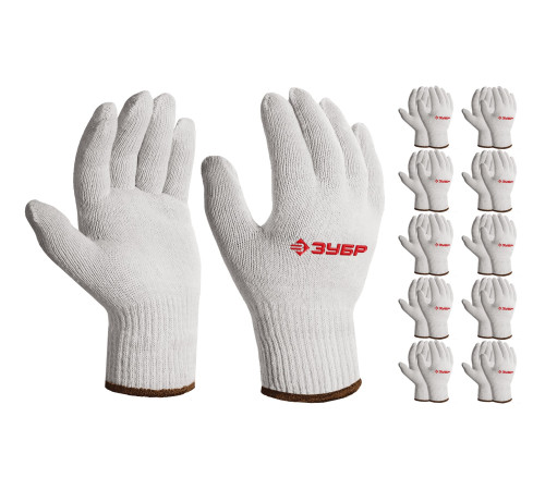 ЗУБР ОПТИМА, L-XL, х/б перчатки без покрытия, 10 класс, 10 пар (11446-XL10) купить  в Сочи
