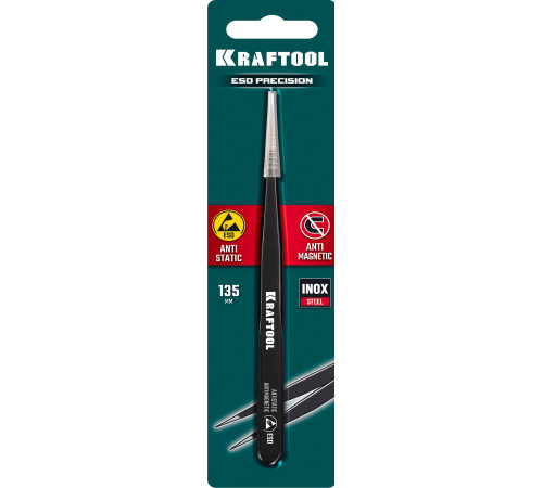 KRAFTOOL прямой 135 мм, Антистатический антимагнитный прецизионный пинцет (222125) купить  в Сочи
