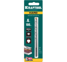 KRAFTOOL Hard, 6 х 100 мм, тв.сплав ВС5, сверло специальное по твёрдым материалам (29177-100-6)