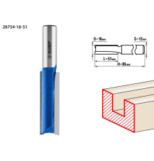 ЗУБР 16 x 51 мм, хвостовик 12 мм, фреза пазовая прямая. удлиненная, Профессионал (28754-16-51)