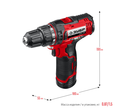 ЗУБР С1-12, 12 В, 30 Н·м, 1 АКБ (2 А·ч), дрель-шуруповерт (ДШЛ-125-21) купить  в Сочи