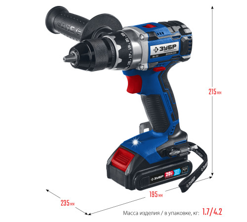 ЗУБР Т7, 20 В, 70 Н·м, 2 АКБ (2 А·ч), бесщеточная дрель-шуруповерт, кейс, Профессионал (DB-201-22) купить  в Сочи