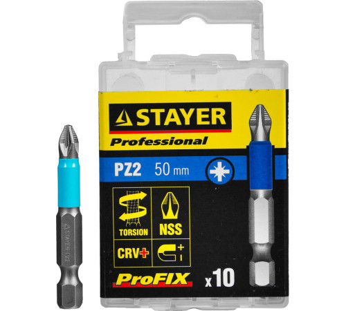 STAYER ProFix PZ2, 50 мм, 10 шт, набор бит, Professional (26223-2-50-10) купить в Сочи STAYER ProFix PZ2, 50 мм, 10 шт, набор бит, Professional (26223-2-50-10) купить в Сочи