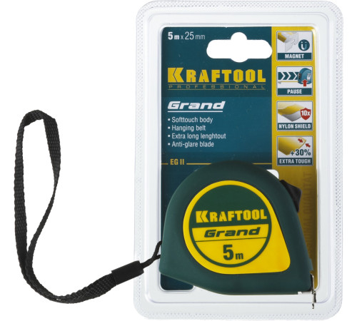 KRAFTOOL Grand, 5 м х 25 мм, рулетка (34022-05-25) купить  в Сочи