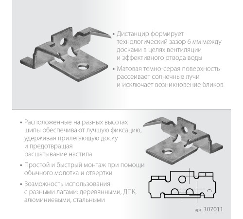 ЗУБР Союз-Антиблик крепеж с шипами для террасной доски, термодиф. покрытие, с саморезами и битой, 60 шт, Профессионал (307011) купить  в Сочи