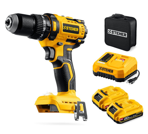 STEHER 20 В, 65 Н·м, 2 АКБ LMS (2 А·ч), бесщеточная ударная дрель-шуруповерт, сумка (CBS-65-22) купить  в Сочи