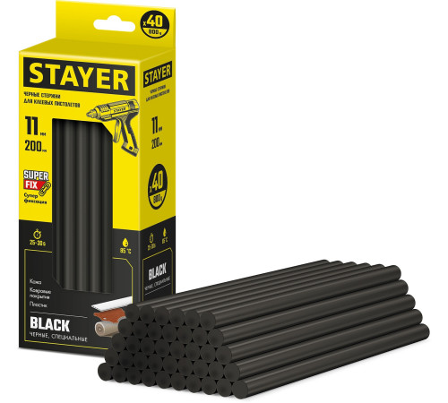 STAYER Black, чёрные, 11 х 200 мм, 40 шт, клеевые стержни, Professional (2-06821-D-S40) купить в Сочи STAYER Black, чёрные, 11 х 200 мм, 40 шт, клеевые стержни, Professional (2-06821-D-S40) купить в Сочи