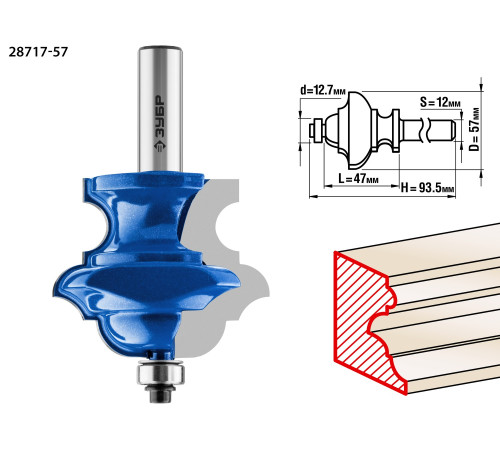ЗУБР 57 x 47.6 мм, хвостовик 12 мм, фреза кромочная фигурная №6, Профессионал (28717-57) купить  в Сочи