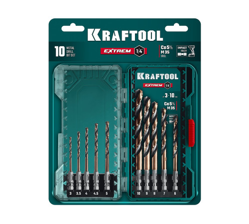 KRAFTOOL НЕХ-1/4″, 10 шт, набор сверл по металлу для винтовёртов и шуруповертов IMPACT READY (29652-H10) купить в Сочи KRAFTOOL НЕХ-1/4″, 10 шт, набор сверл по металлу для винтовёртов и шуруповертов IMPACT READY (29652-H10) купить в Сочи