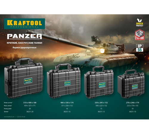 KRAFTOOL PANZER-16, 400 х 330 х 170 мм, (16″), IP55, ударопрочный пластиковый ящик (38251-16) купить  в Сочи
