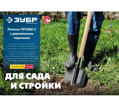 ЗУБР ПРОФИ-5 350х230х1450мм, полотно рессор.сталь 1.6мм закалено, c ребрами жестк., черенок высш.сорт, тип ЛСП, совковая лопата, Профессионал (39457) купить в Сочи ЗУБР ПРОФИ-5 350х230х1450мм, полотно рессор.сталь 1.6мм закалено, c ребрами жестк., черенок высш.сорт, тип ЛСП, совковая лопата, Профессионал (39457) купить в Сочи