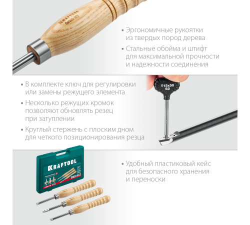 KRAFTOOL Precision-3, 3 предм., набор ручных резцов по дереву (18369) купить  в Сочи