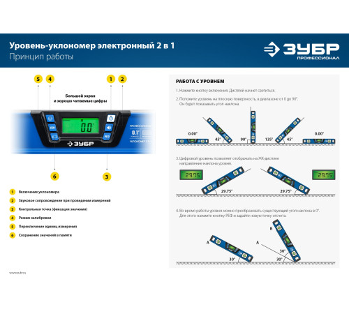 ЗУБР 400 мм, 0-90°, ±0,2°, уровень-уклономер, Профессионал (34286) купить  в Сочи