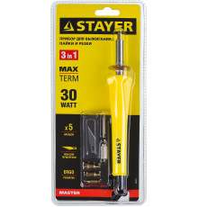 STAYER MAXTerm, 30 Вт, 3 в 1, в наборе: 5 насадок + термонож, прибор для выжигания, пайки и резки (45221)