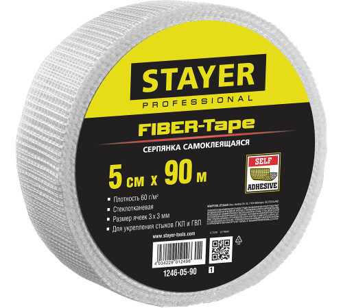 STAYER FIBER-Tape, 5 см х 90 м, 3 х 3 мм, самоклеящаяся серпянка, Professional (1246-05-90) купить  в Сочи
