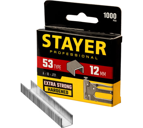 STAYER тип 53 (A/10/JT21), 12 мм, 1000 шт, калибр 23GA, скобы для степлера, Professional (3159-12) купить в Сочи STAYER тип 53 (A/10/JT21), 12 мм, 1000 шт, калибр 23GA, скобы для степлера, Professional (3159-12) купить в Сочи