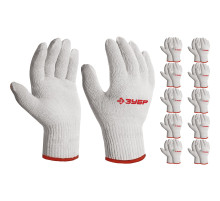 ЗУБР ОПТИМА, S-M, х/б перчатки без покрытия, 10 класс, 10 пар (11446-M10)