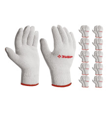 ЗУБР ОПТИМА, S-M, х/б перчатки без покрытия, 10 класс, 10 пар (11446-M10)