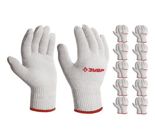 ЗУБР ОПТИМА, S-M, х/б перчатки без покрытия, 10 класс, 10 пар (11446-M10) купить  в Сочи