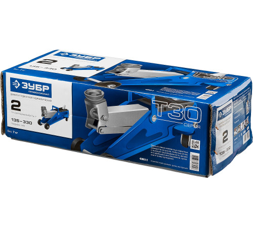ЗУБР Т-30, 2 т, 135 - 330 мм, подкатной гидравлический домкрат, Профессионал (43053-2) купить  в Сочи