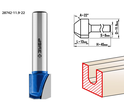 ЗУБР 11.9 x 13 мм, фреза пазовая фасонная №3, Профессионал (28742-11.9-22) купить  в Сочи