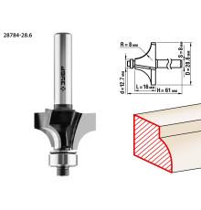 ЗУБР 28.6 x 16 мм, радиус 8 мм, фреза кромочная калевочная №1, Профессионал (28784-28.6)